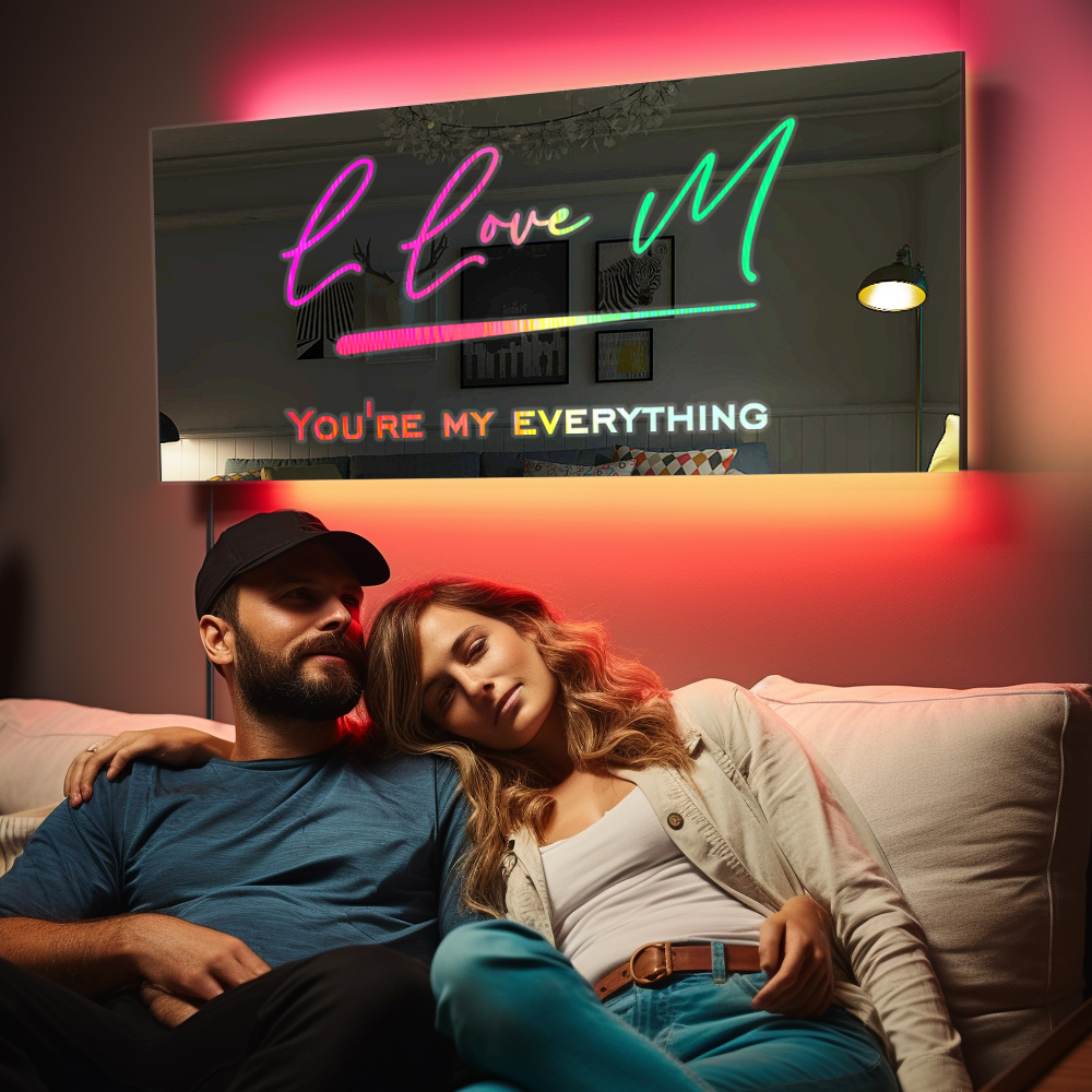 اسم مخصص مرآة تسجيل نص مخصص Led متعدد الألوان تضيء الجدار الشنق علامات النيون ديكور المنزل هدية للزوجين - 