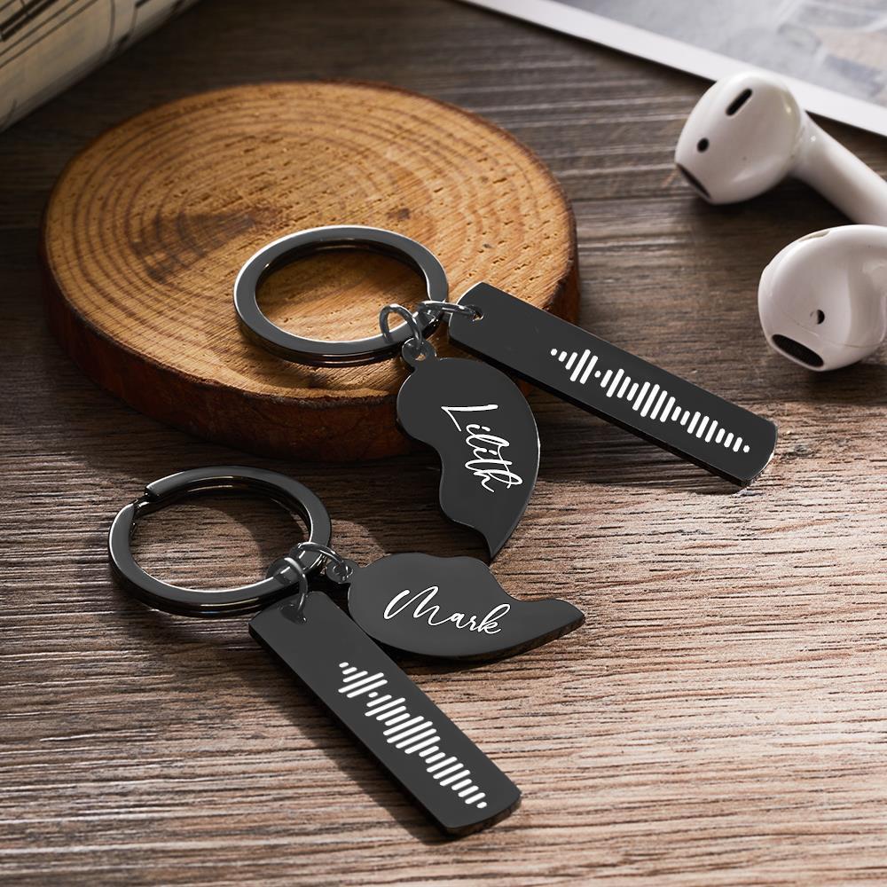 2 سلسلة مفاتيح رمز الموسيقى الشخصية محفورة على شكل قلب سلسلة مفاتيح هدية عيد الحب - 