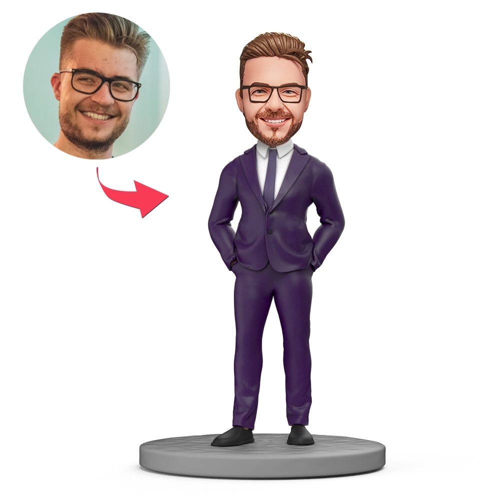 رئيس ذكر مع الأيدي في جيوب Bobblehead مخصص مع نص محفور - 