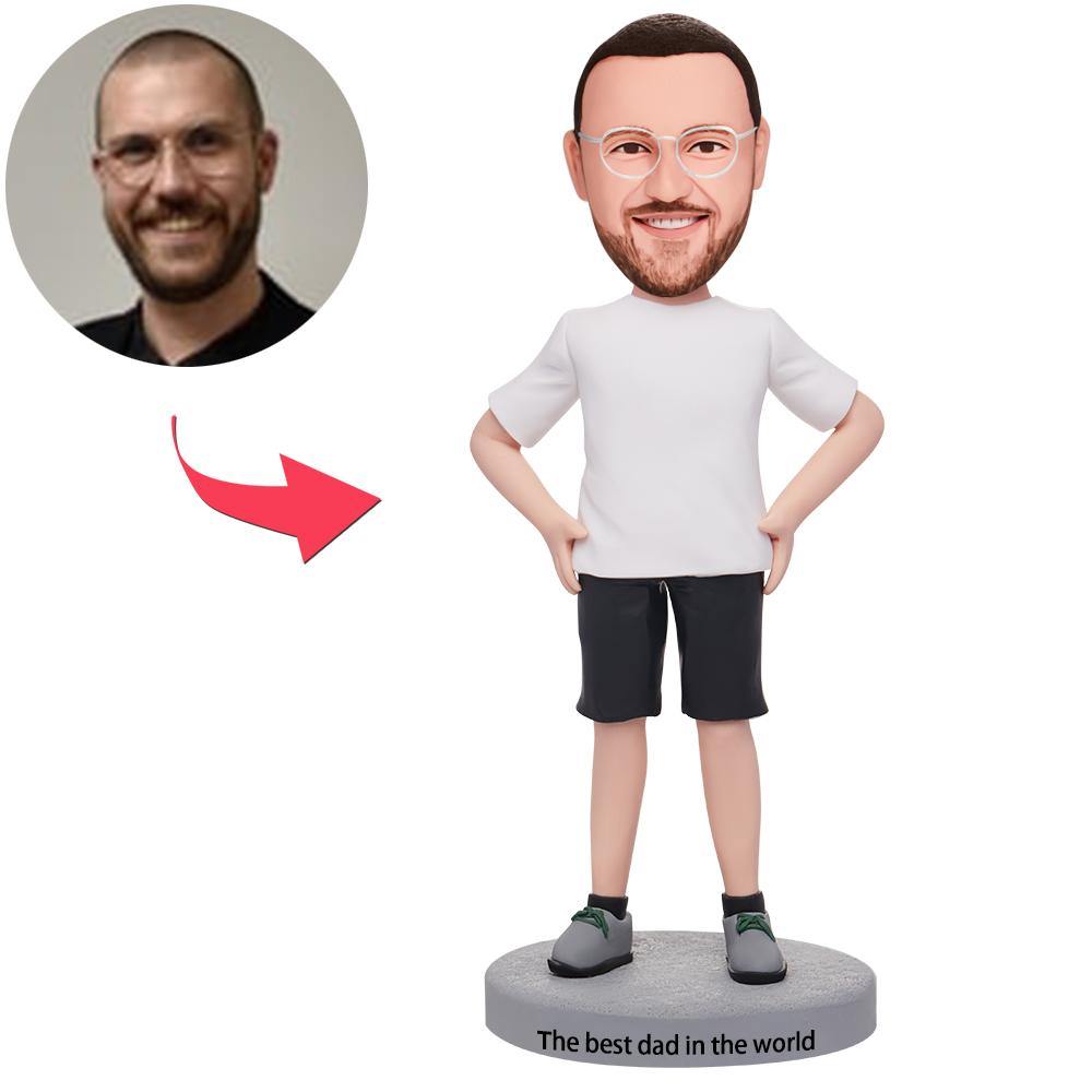 الرجال في ملابس رجالية عادية Bobblehead مخصص مع نص محفور - 
