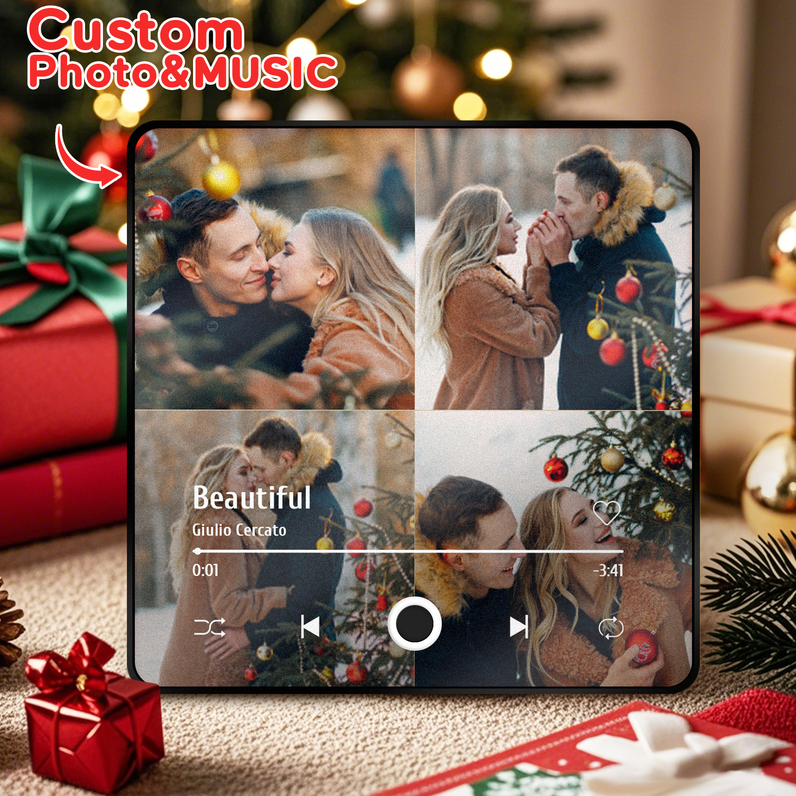 ملصق موسيقى مخصص مكون من 4 صور فوتوغرافية ومغناطيس ثلاجة احترافي ومغناطيس ثلاجة على الحائط يمكن تشغيله - 