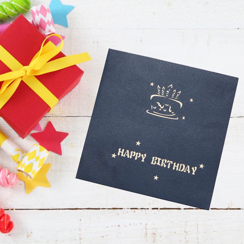 بطاقة عيد ميلاد ملونة كيكة زرقاء منبثقة مقاس 15*15 سم - 