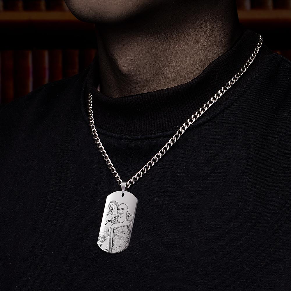 قلادة رجالية منقوشة قلادة صورة شخصية هدايا عيد الحب له - 