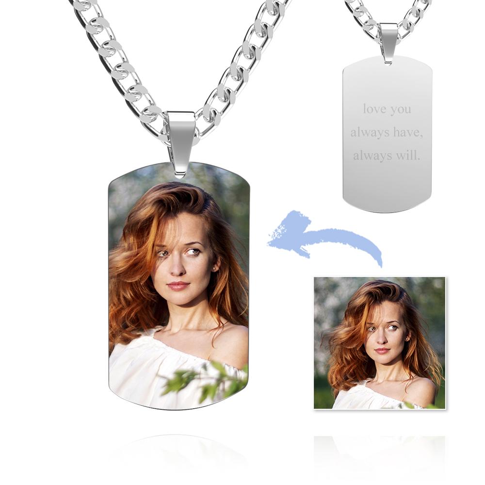 قلادة بطاقة صورة رجالية مع نقش هدايا فتاة من الفولاذ المقاوم للصدأ - 