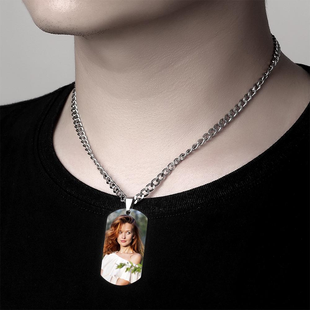 قلادة بطاقة صورة رجالية مع نقش هدايا فتاة من الفولاذ المقاوم للصدأ - 