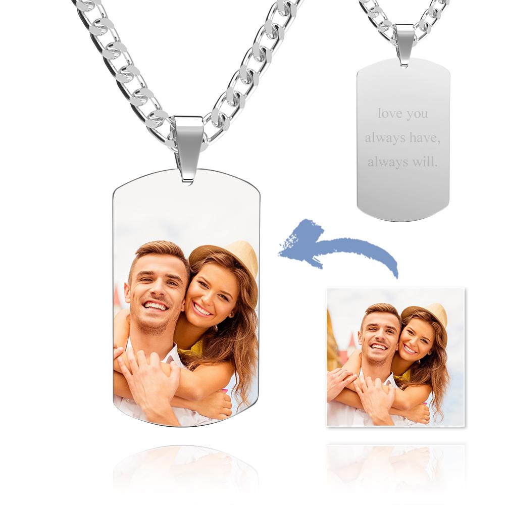 قلادة بعلامة صورة للرجال مع نقش من الفولاذ المقاوم للصدأ هدية عيد الحب - 