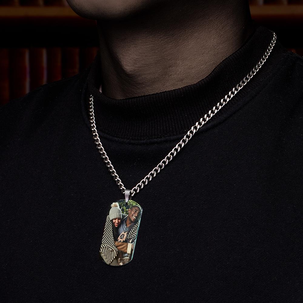 قلادة للرجال تحمل علامة الصور مع نقش من الفولاذ المقاوم للصدأ لهدايا عيد الحب - 