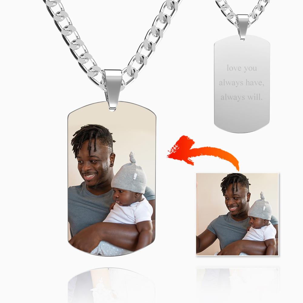 قلادة للرجال تحمل علامة الصور مع نقش من الفولاذ المقاوم للصدأ لهدايا عيد الحب - 