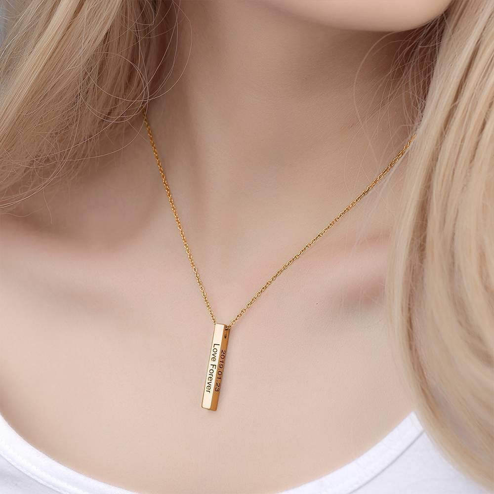 قلادة بار منقوشة ثلاثية الأبعاد، قلادة اسم عمودية من 4 جوانب مطلية بالذهب الوردي - 