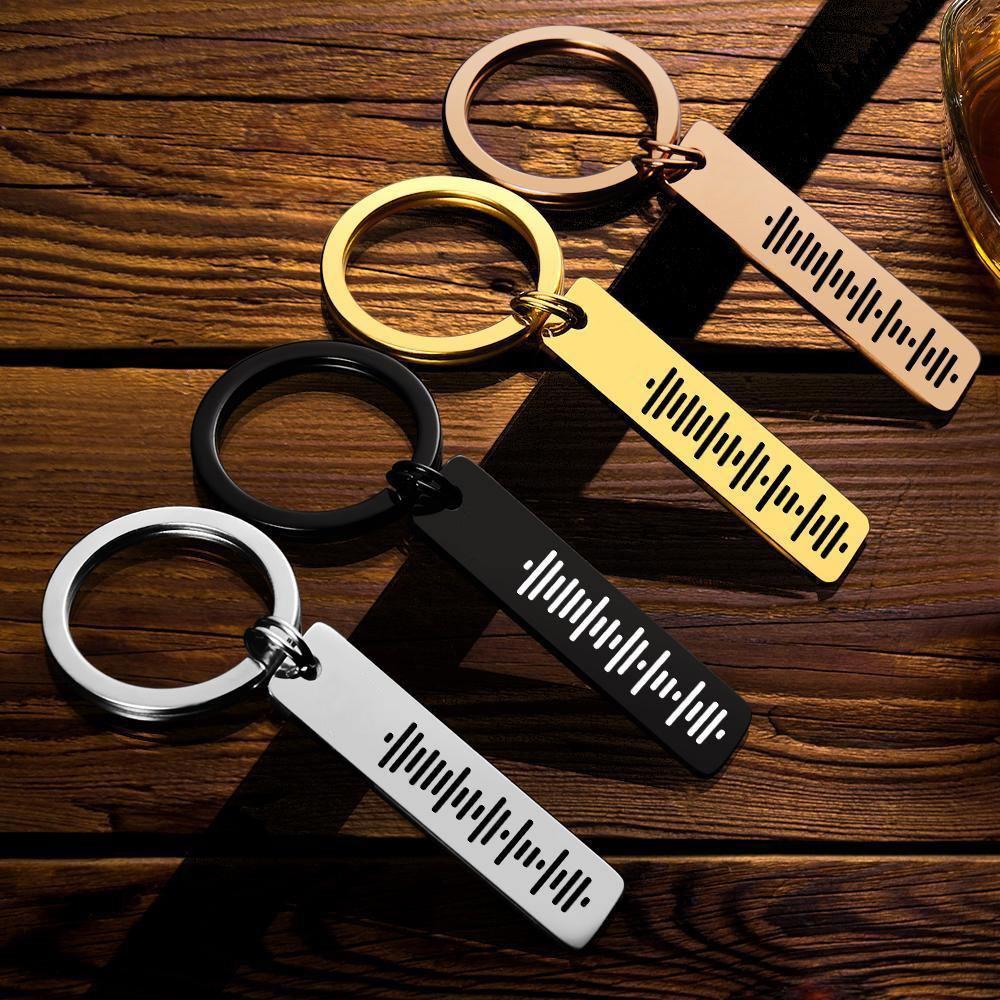 سلسلة مفاتيح رمز الموسيقى القابلة للمسح الضوئي، سلاسل مفاتيح أغنية موسيقى مخصصة هدايا بلون ذهبي وردي لها - 
