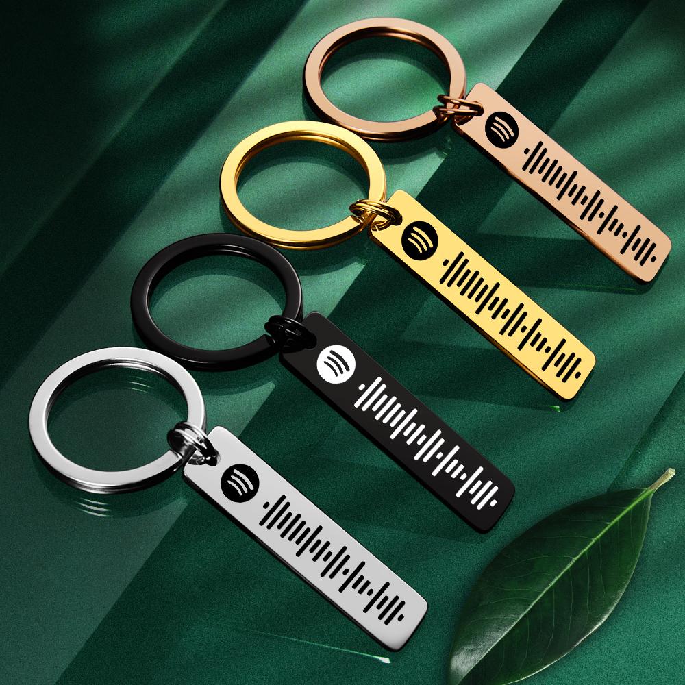 سلسلة مفاتيح رمز سبوتيفي قابلة للمسح، سلاسل مفاتيح أغنية موسيقى مخصصة هدايا الاثنين باللون الأسود والأخضر - 