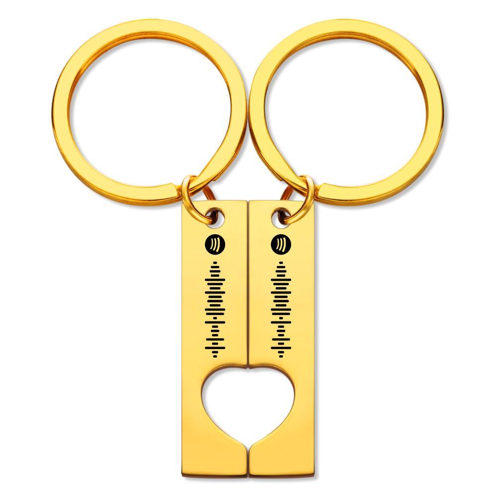 سلسلة مفاتيح رمز سبوتيفي مخصصة قابلة للمسح محفورة هدايا سلسلة مفاتيح أغنية موسيقية مخصصة للزوجين الذهبي - 