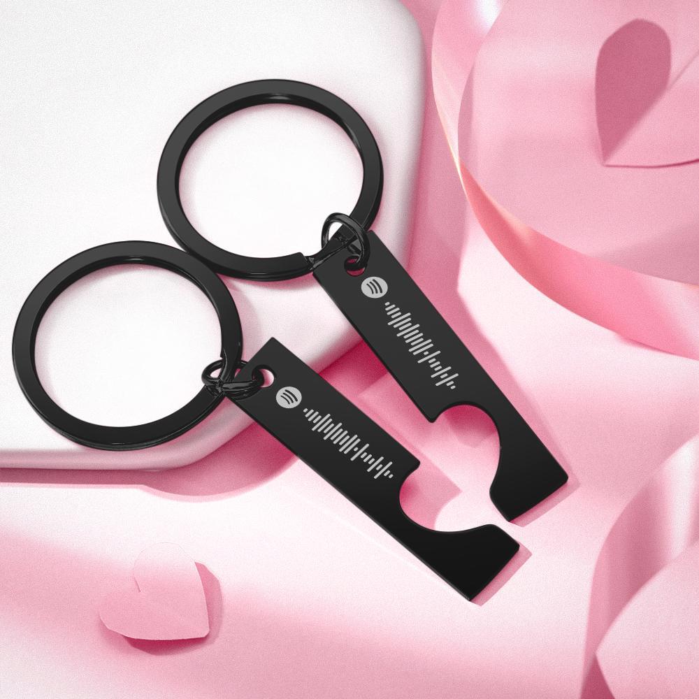 سلسلة مفاتيح رمز سبوتيفي مخصصة قابلة للمسح محفورة على شكل سلسلة مفاتيح موسيقية مخصصة هدايا سلاسل مفاتيح سوداء - 