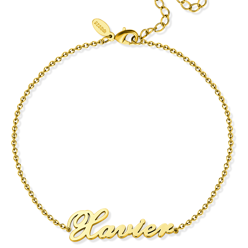 خلخال اسم شخصي مطلي بالذهب عيار 14 - ذهبي - 