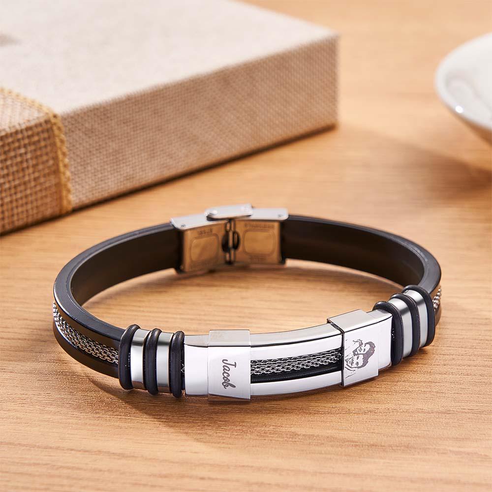 سوار صورة سيليكون للرجال مع نص مخصص لهدايا الصور العائلية للأب هدية شخصية له - 