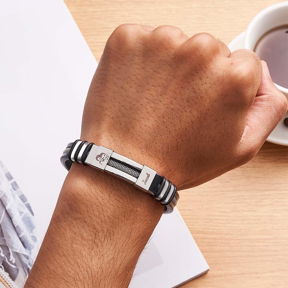 سوار صورة سيليكون للرجال مع نص مخصص لهدايا الصور العائلية للأب هدية شخصية له - 