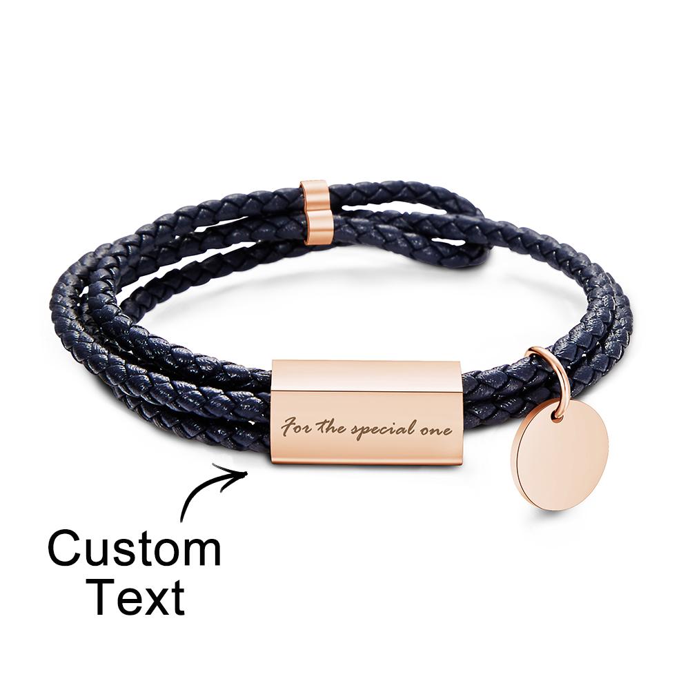 سوار جلدي منسوج مزدوج محفور حسب الطلب، سوار عصري من الجلد الأسود، هدية خاصة له/لها - 