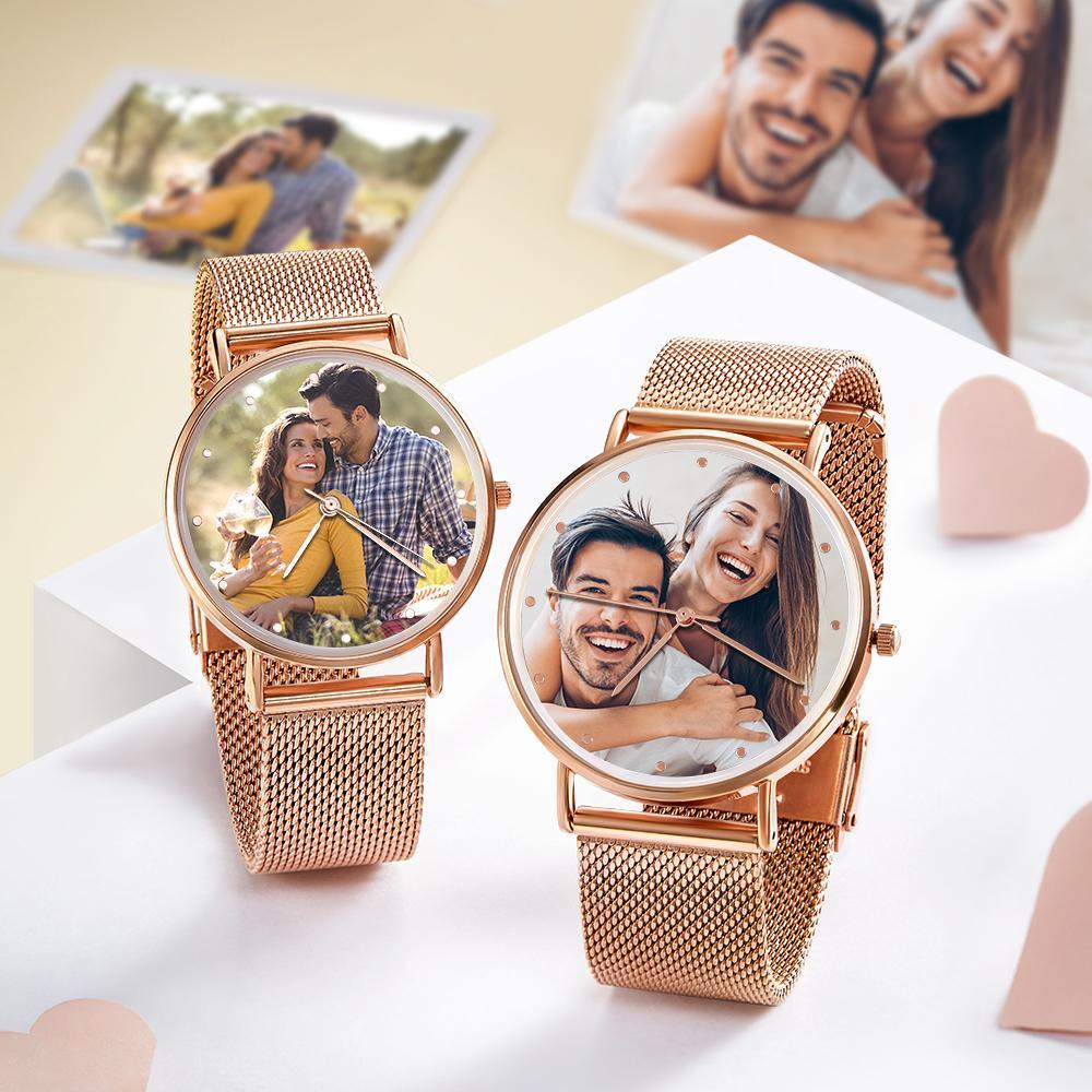 ساعة صور للجنسين منقوشة بسوار من سبائك الذهب الوردي مقاس 40 ملم - 