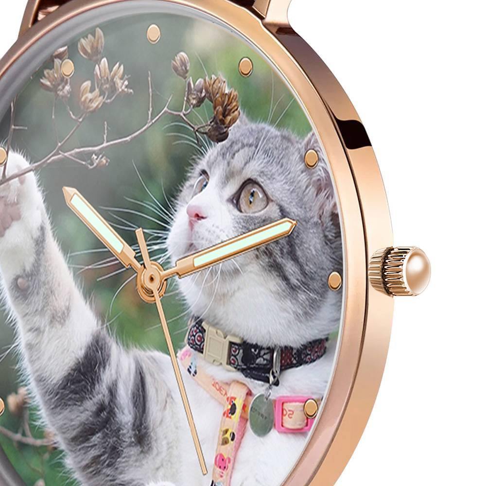 ساعة صور منقوشة بمؤشر مضيء وسوار من خليط معدني ذهبي وردي مقاس 36 ملم - نسائية - 