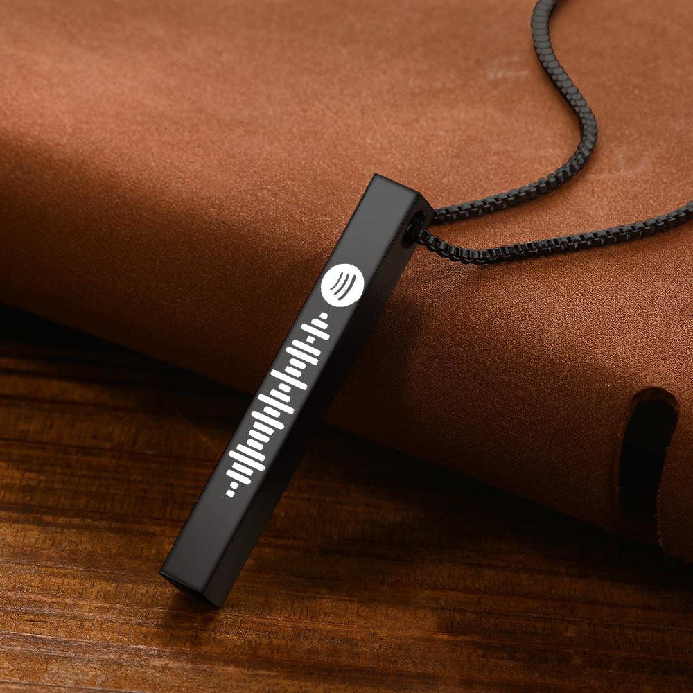 قلادة رمز سبوتيفي قابلة للمسح ثلاثي الأبعاد منقوشة على شكل شريط عمودي هدايا لصديقتك باللون الأسود - 