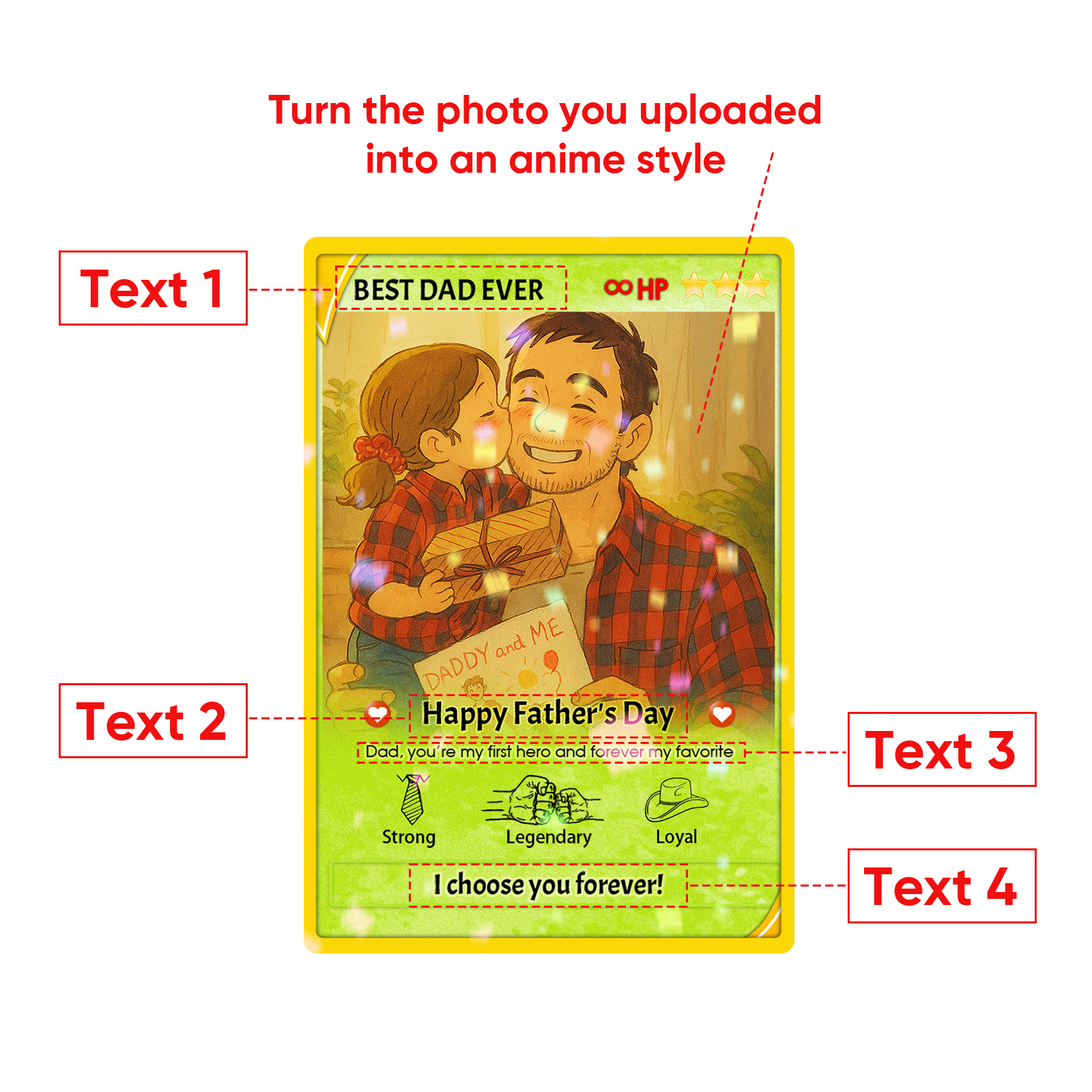 بطاقة أنمي مخصصة لعيد الأب، صورة أنمي، هدية لأب جديد، هدية لعيد الأب، هدية لأب ألعاب من الأطفال، هدية لزوج لاعب ألعاب - 