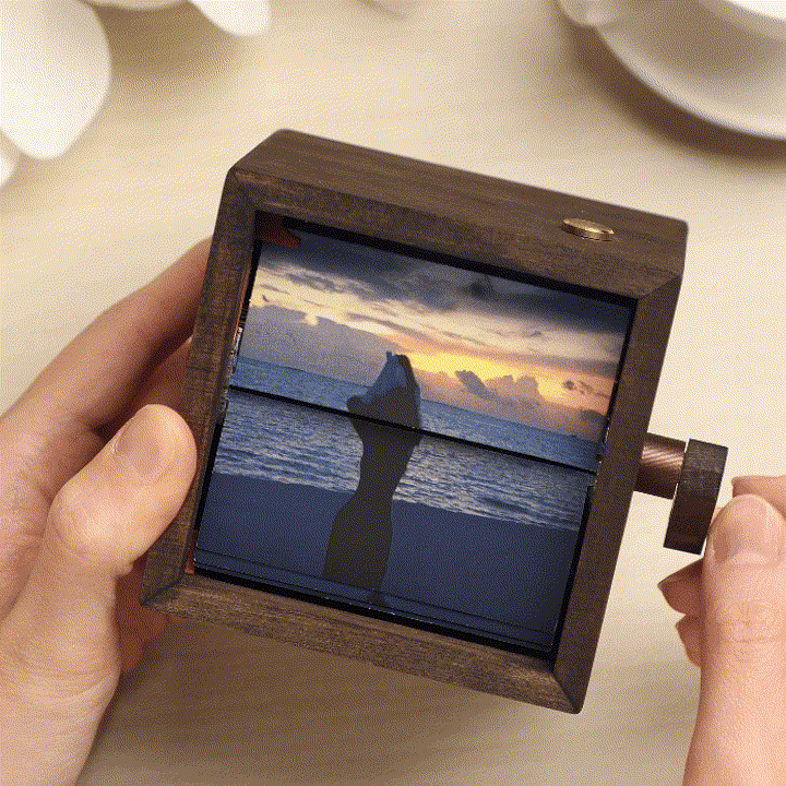 Custom Photo Flipbook Frame Animation Machine Mechanical Hand-cranked Photo Album with Light Photo Cube Frame Creative Gift for Her