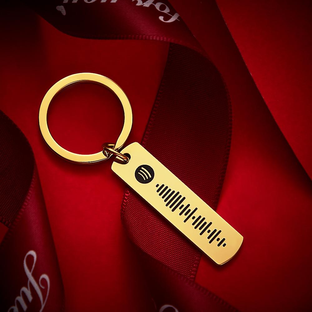 سلسلة مفاتيح رمز سبوتيفي قابلة للمسح مخصصة، موسيقى مخصصة منقوشة، هدايا سلسلة مفاتيح أغنية له لون ذهبي - 