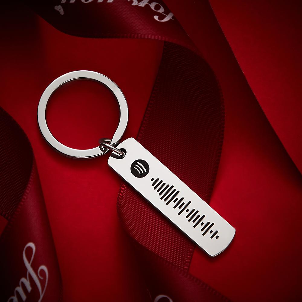 سلسلة مفاتيح رمز سبوتيفي، موسيقى مخصصة منقوشة قابلة للمسح الضوئي، هدايا سلسلة مفاتيح أغنية له لون فضي - 