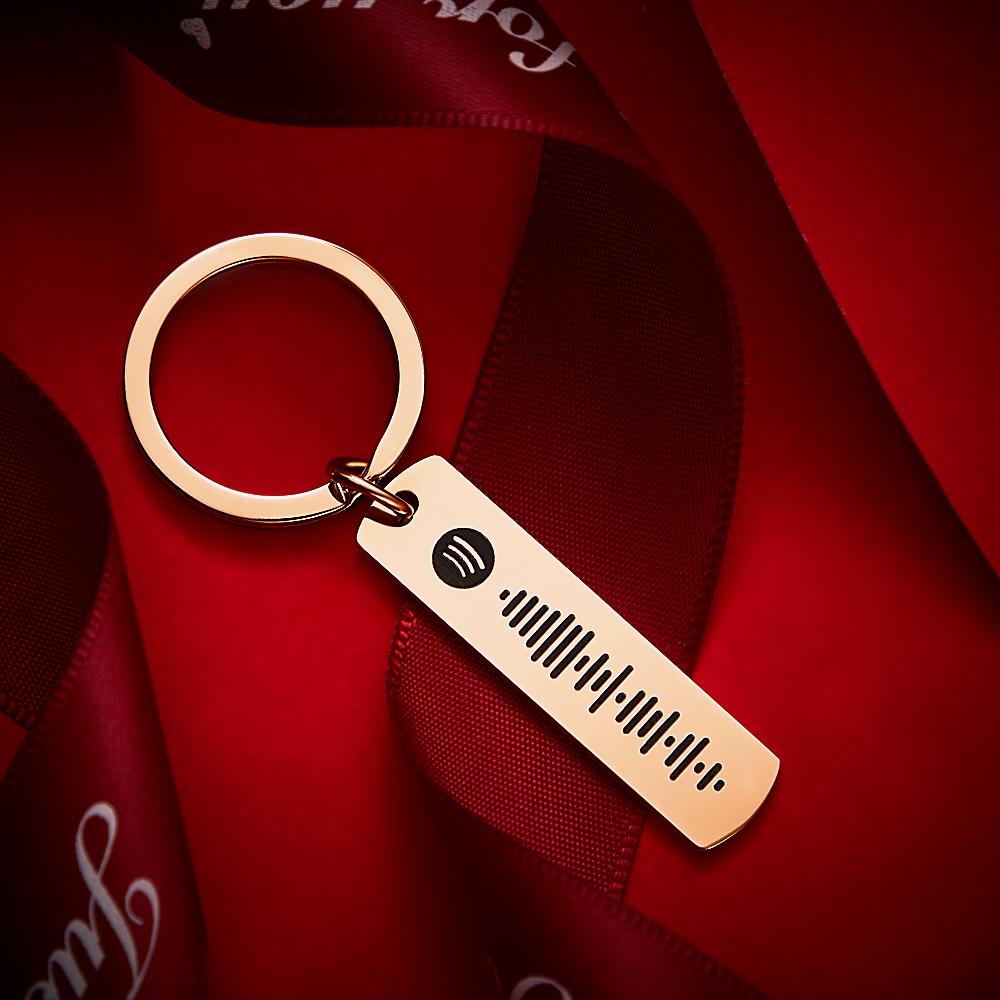 سلسلة مفاتيح رمز سبوتيفي قابلة للمسح الضوئي، سلاسل مفاتيح أغنية موسيقى مخصصة هدايا بلون ذهبي وردي لها - 