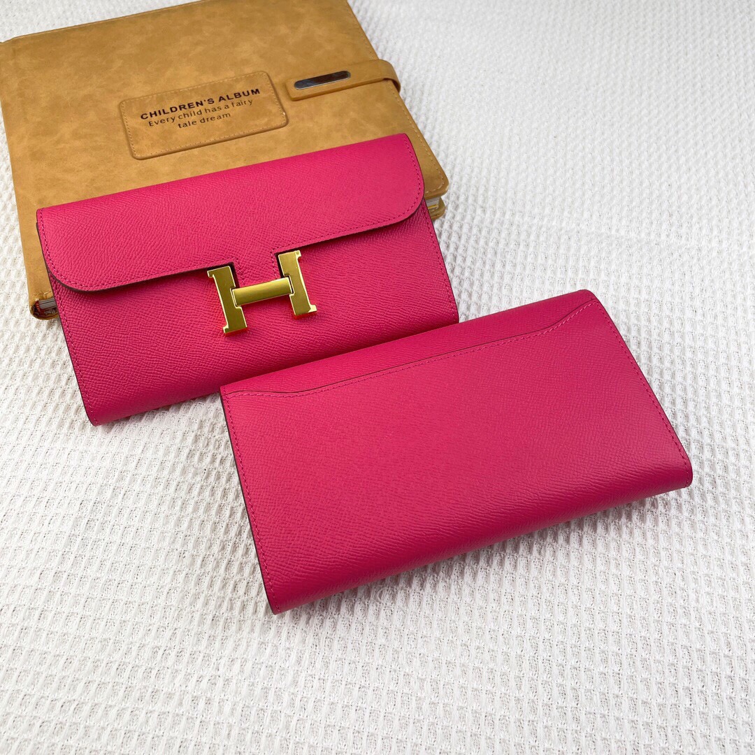 HERMES Constance To Go バックル付きシルバーエプソン牛革クラッチウォレットカードケース