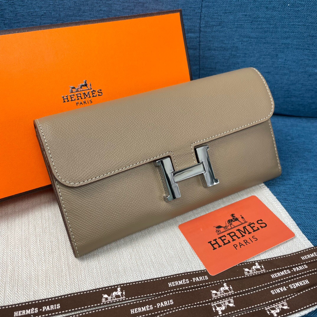 HERMES Constance To Go バックル付きシルバーエプソン牛革クラッチウォレットカードケース