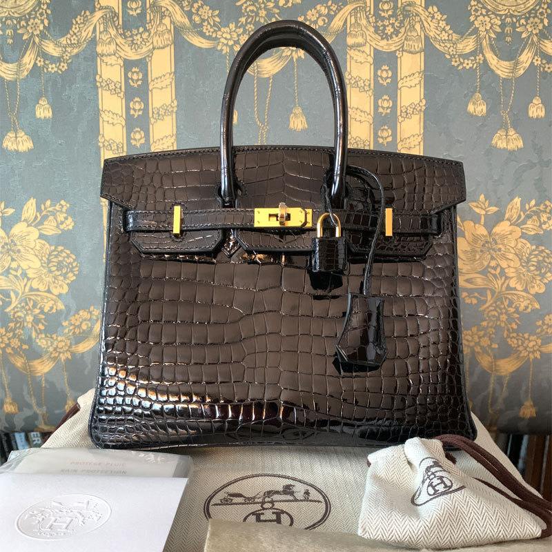 HERMES バーキン25 ポロサス クロコダイル ニロティカス 黒G金具