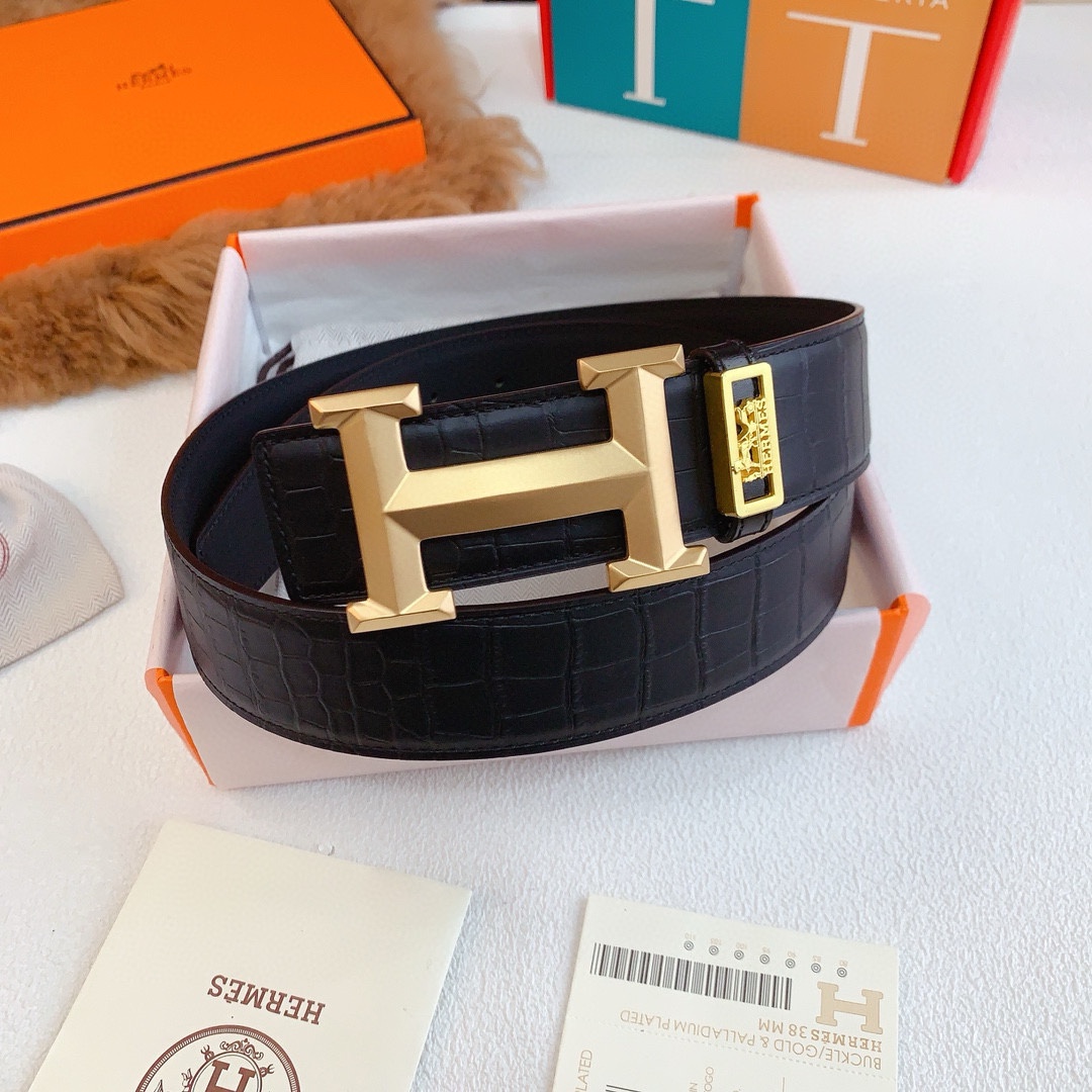 HERMES  本物の同期式高品質純鋼バックル、スモールクロコダイル腹パターンバージョン