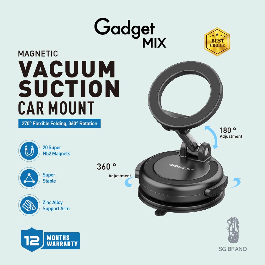 Gadget Mix Diginut CH-50 Automatic Lock Vacuum SuctionCar Holder Black
