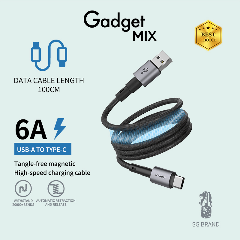 Gadget MIX Diginut BA-1021C USB To Type-C Magnetic Data Cable 6A 1M Gr