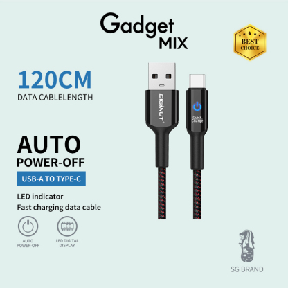 Gadget MIX Diginut BA-1211C/BA-1211L Intelligent Auto Power Off USB To Type-C Cable 1.2M/2M 3A Black