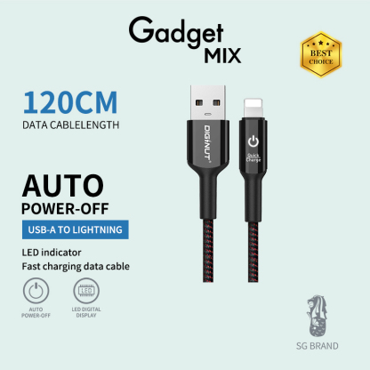 Gadget MIX Diginut BA-1211C/BA-1211L Intelligent Auto Power Off USB To Type-C Cable 1.2M/2M 3A Black