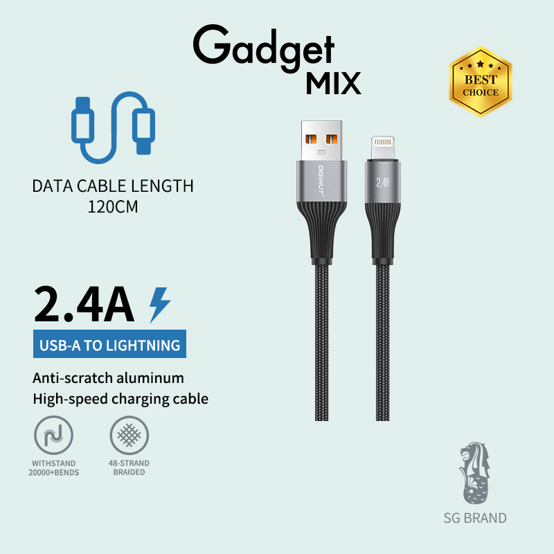 Gadget MIX Diginut BA-1226C USB To Type-C /BA-1226L USB To Lightning/BA-1226R USB To Micro Data/Data Cable 6A 1.2M Grey