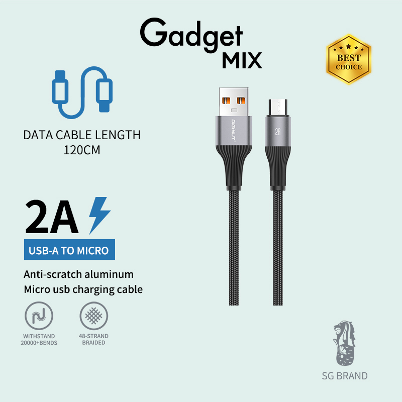 Gadget MIX Diginut BA-1226C USB To Type-C /BA-1226L USB To Lightning/BA-1226R USB To Micro Data/Data Cable 6A 1.2M Grey