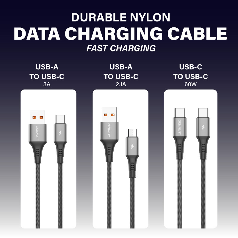 Diginut BA-1238C USB-A To Type-C /BA-1238R To Micro /BC-1238C/BC-0238C Aluminum Alloy Data Cable 3A 1.2M