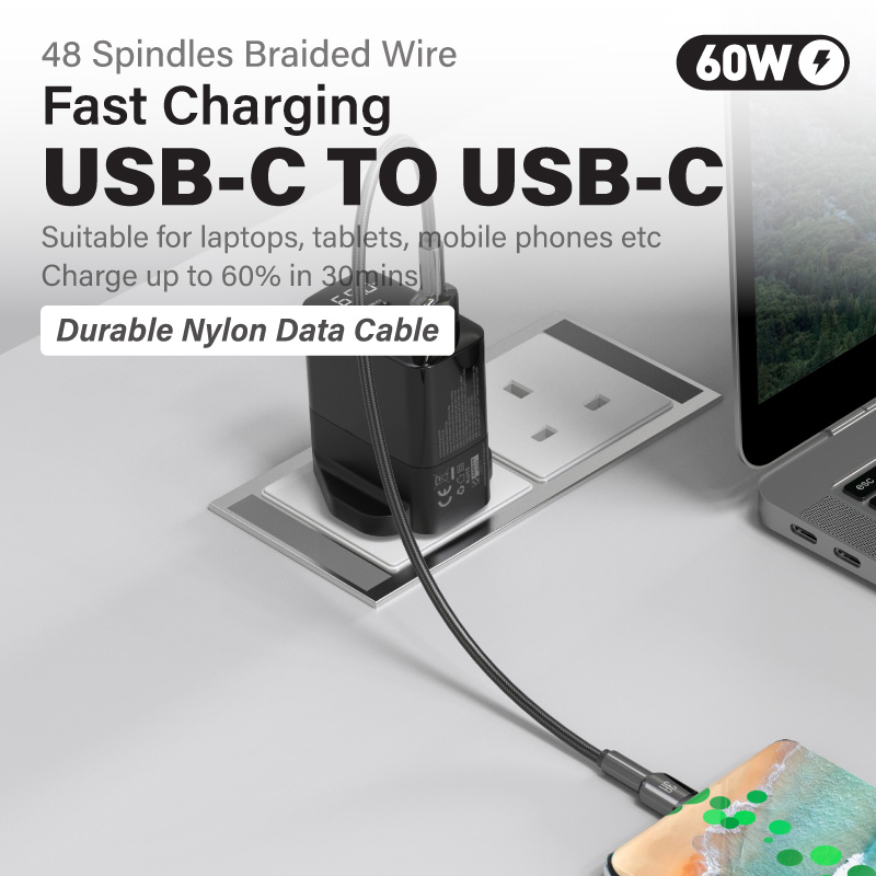 Diginut BA-1239C USB-A To Type-C/BC-1239C Type-C To Type-C Zinc Alloy Data Cable 3A 1.2M Grey