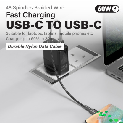 Diginut BA-1239C USB-A To Type-C/BC-1239C Type-C To Type-C Zinc Alloy Data Cable 3A 1.2M Grey