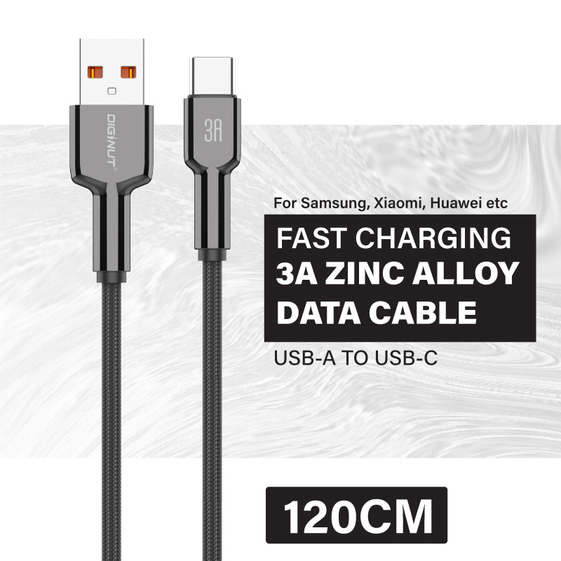 Diginut BA-1239C USB-A To Type-C/BC-1239C Type-C To Type-C Zinc Alloy Data Cable 3A 1.2M Grey