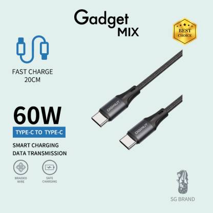 Gadget MIX Diginut BC-0203C Type-C To Type-C/BC-0203L Lightning Fast Charging Cable 60W/20W 20cm Black