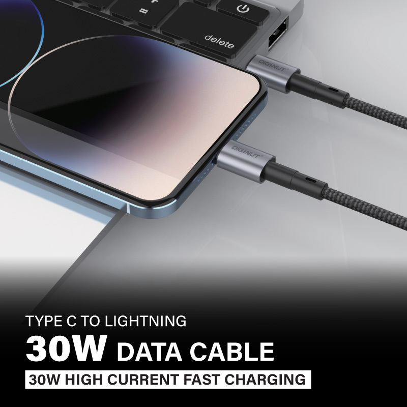 Diginut BC-0221L Type-C To Lightning Data Cable 30W 20cm Black