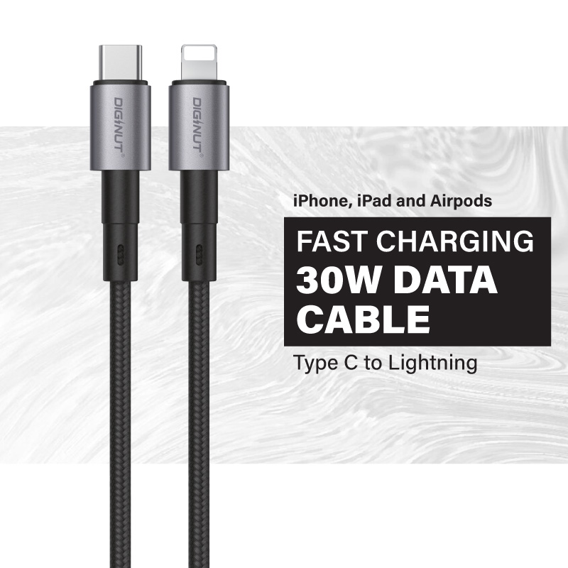 Diginut BC-0221L Type-C To Lightning Data Cable 30W 20cm Black