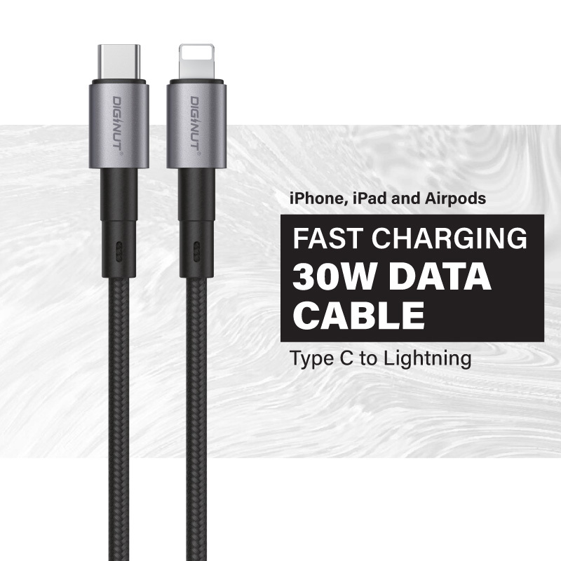 Diginut BC-0221L Type-C To Lightning Data Cable 30W 20cm Black