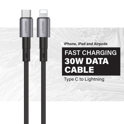 Diginut BC-0221L Type-C To Lightning Data Cable 30W 20cm Black