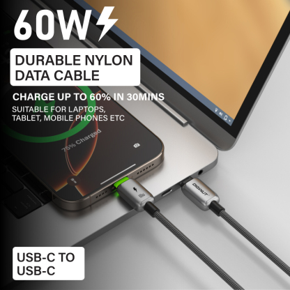 Diginut BC-1237C/BC-2037C/BC-3037C Type-C To Type-C Zinc Alloy Data Cable 60W 1.2M Grey