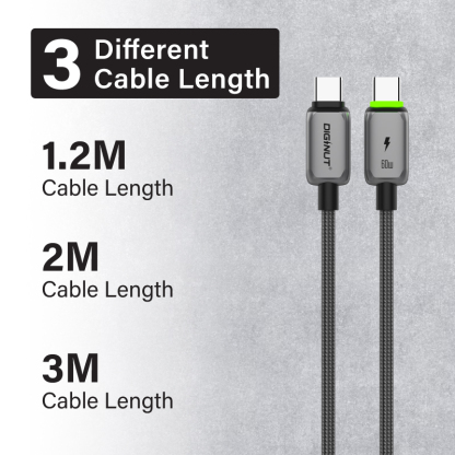 Diginut BC-1237C/BC-2037C/BC-3037C Type-C To Type-C Zinc Alloy Data Cable 60W 1.2M Grey